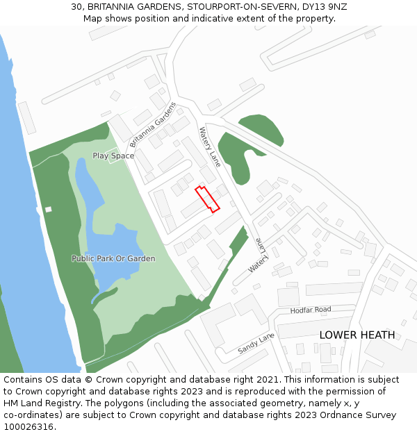 30, BRITANNIA GARDENS, STOURPORT-ON-SEVERN, DY13 9NZ: Location map and indicative extent of plot