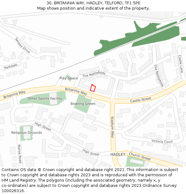 30, BRITANNIA WAY, HADLEY, TELFORD, TF1 5PE: Location map and indicative extent of plot