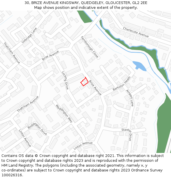 30, BRIZE AVENUE KINGSWAY, QUEDGELEY, GLOUCESTER, GL2 2EE: Location map and indicative extent of plot