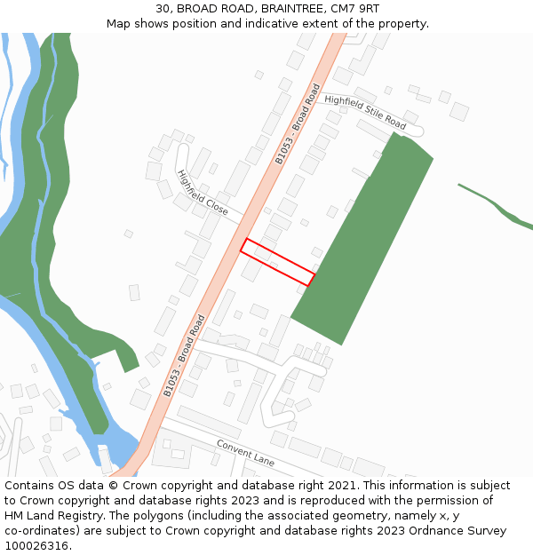 30, BROAD ROAD, BRAINTREE, CM7 9RT: Location map and indicative extent of plot