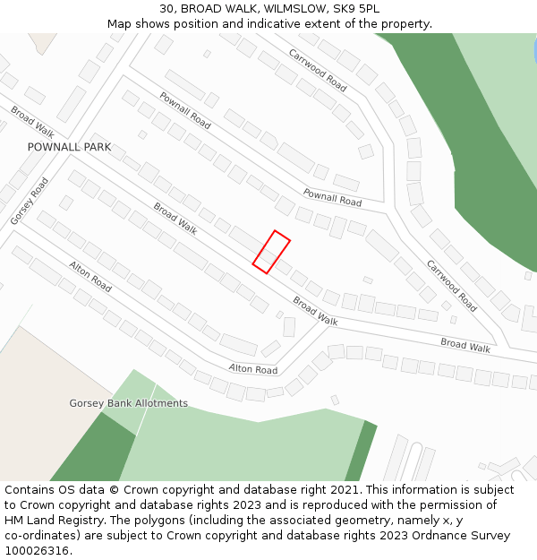 30, BROAD WALK, WILMSLOW, SK9 5PL: Location map and indicative extent of plot