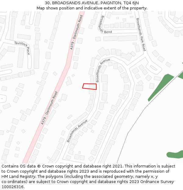 30, BROADSANDS AVENUE, PAIGNTON, TQ4 6JN: Location map and indicative extent of plot