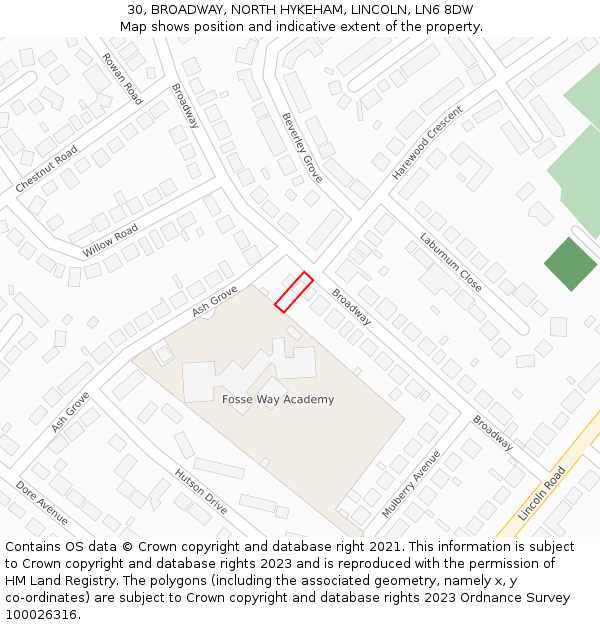 30, BROADWAY, NORTH HYKEHAM, LINCOLN, LN6 8DW: Location map and indicative extent of plot