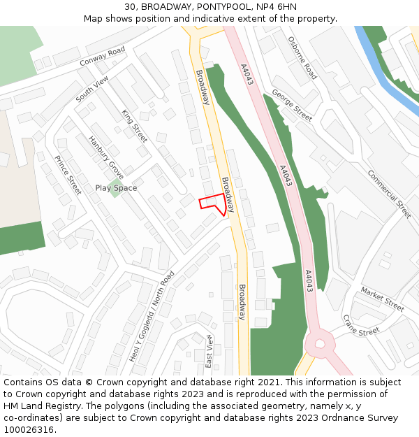 30, BROADWAY, PONTYPOOL, NP4 6HN: Location map and indicative extent of plot