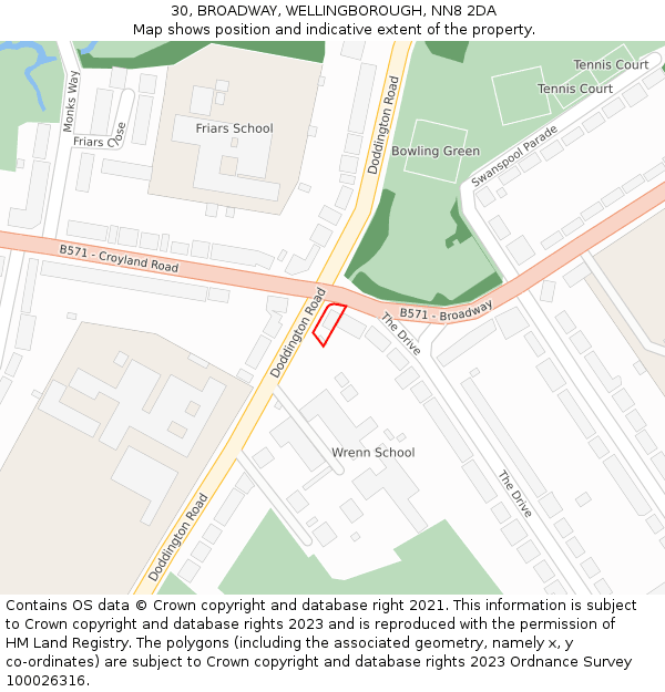 30, BROADWAY, WELLINGBOROUGH, NN8 2DA: Location map and indicative extent of plot