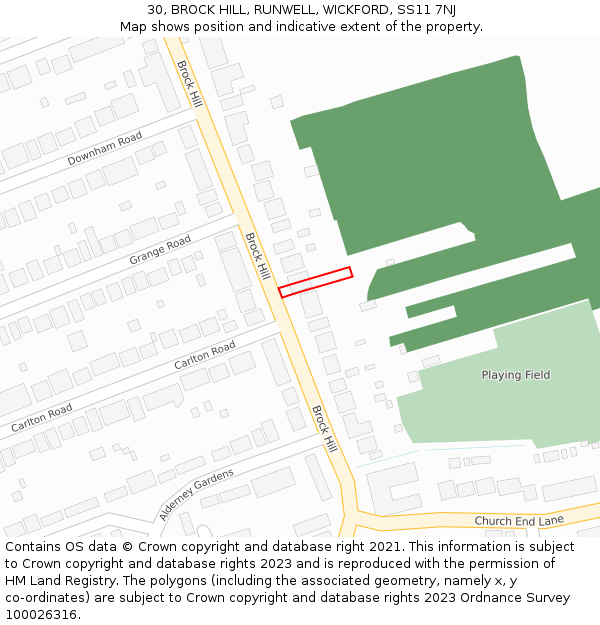 30, BROCK HILL, RUNWELL, WICKFORD, SS11 7NJ: Location map and indicative extent of plot