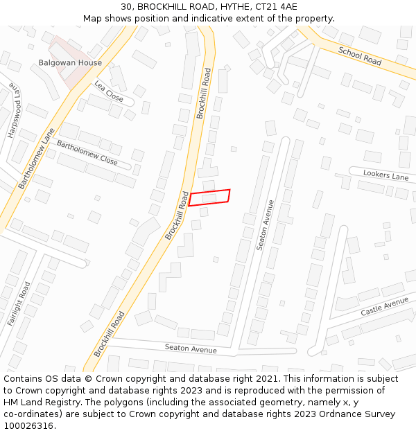 30, BROCKHILL ROAD, HYTHE, CT21 4AE: Location map and indicative extent of plot