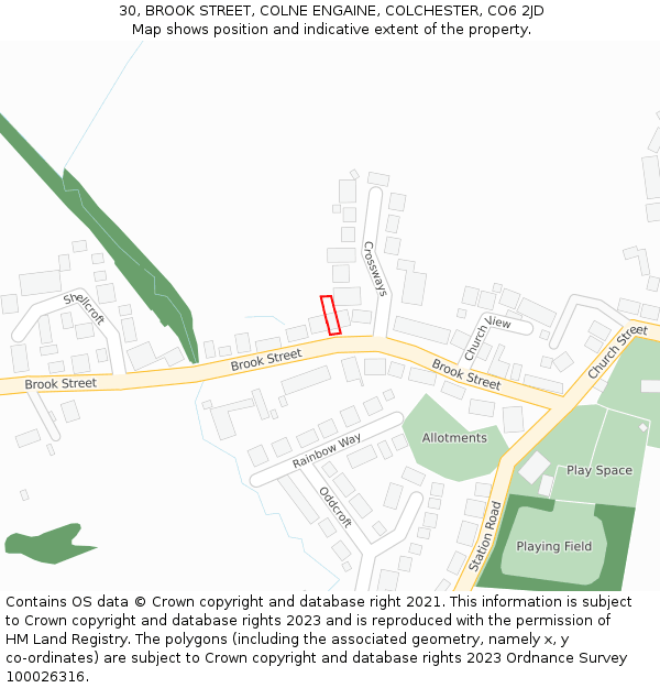 30, BROOK STREET, COLNE ENGAINE, COLCHESTER, CO6 2JD: Location map and indicative extent of plot