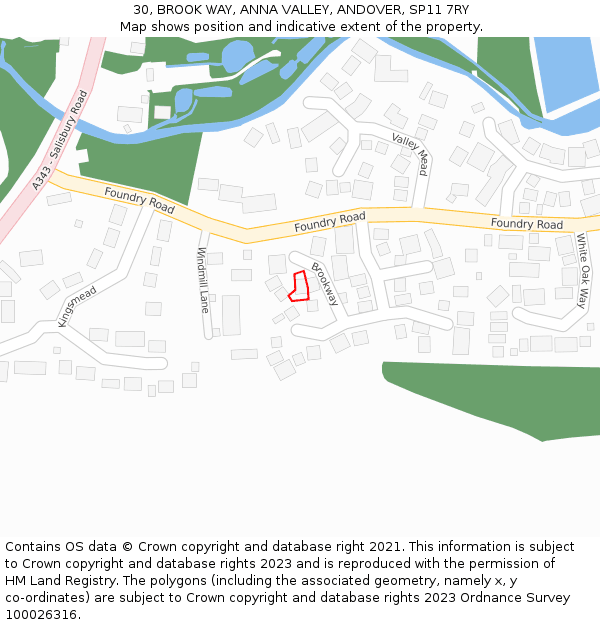 30, BROOK WAY, ANNA VALLEY, ANDOVER, SP11 7RY: Location map and indicative extent of plot