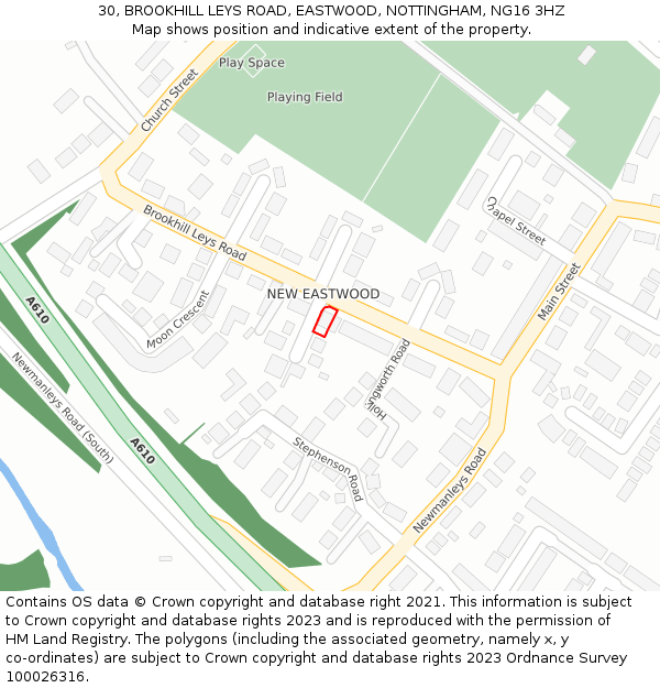 30, BROOKHILL LEYS ROAD, EASTWOOD, NOTTINGHAM, NG16 3HZ: Location map and indicative extent of plot