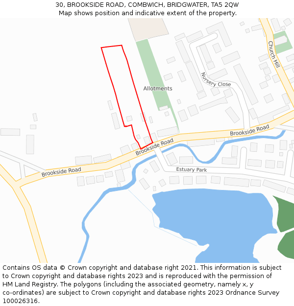 30, BROOKSIDE ROAD, COMBWICH, BRIDGWATER, TA5 2QW: Location map and indicative extent of plot