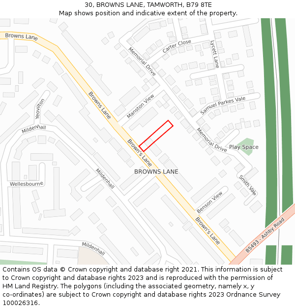 30, BROWNS LANE, TAMWORTH, B79 8TE: Location map and indicative extent of plot