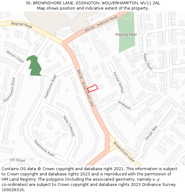 30, BROWNSHORE LANE, ESSINGTON, WOLVERHAMPTON, WV11 2AL: Location map and indicative extent of plot