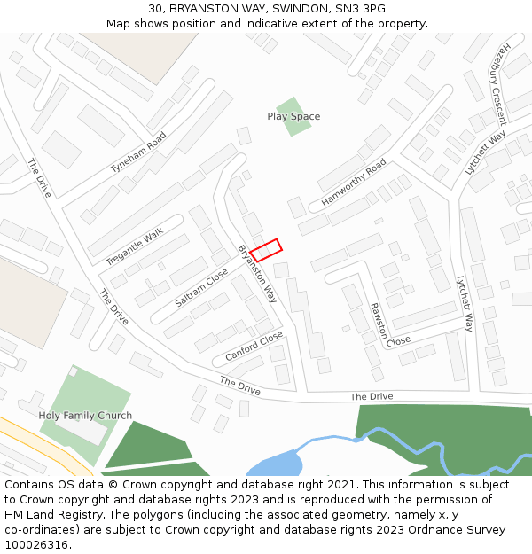 30, BRYANSTON WAY, SWINDON, SN3 3PG: Location map and indicative extent of plot