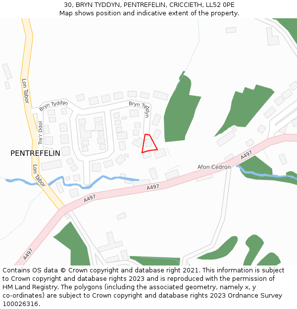 30, BRYN TYDDYN, PENTREFELIN, CRICCIETH, LL52 0PE: Location map and indicative extent of plot