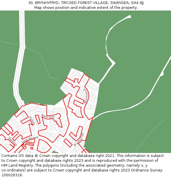 30, BRYNHYFRYD, TIRCOED FOREST VILLAGE, SWANSEA, SA4 9JJ: Location map and indicative extent of plot