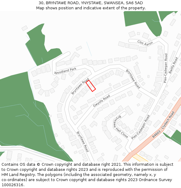 30, BRYNTAWE ROAD, YNYSTAWE, SWANSEA, SA6 5AD: Location map and indicative extent of plot