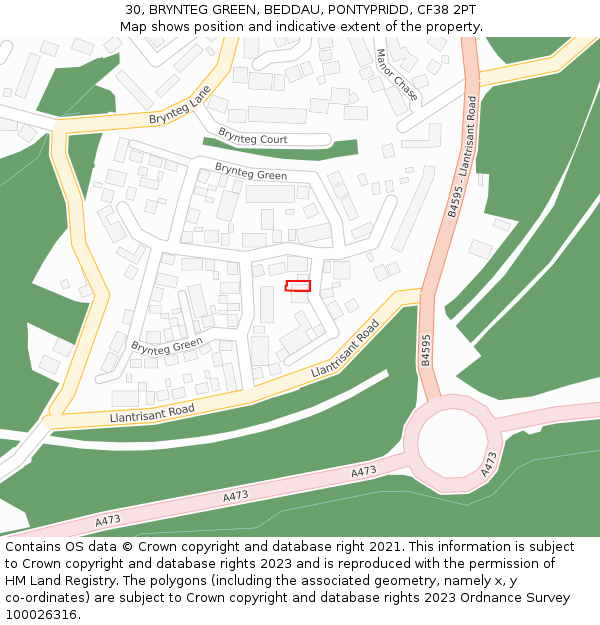 30, BRYNTEG GREEN, BEDDAU, PONTYPRIDD, CF38 2PT: Location map and indicative extent of plot