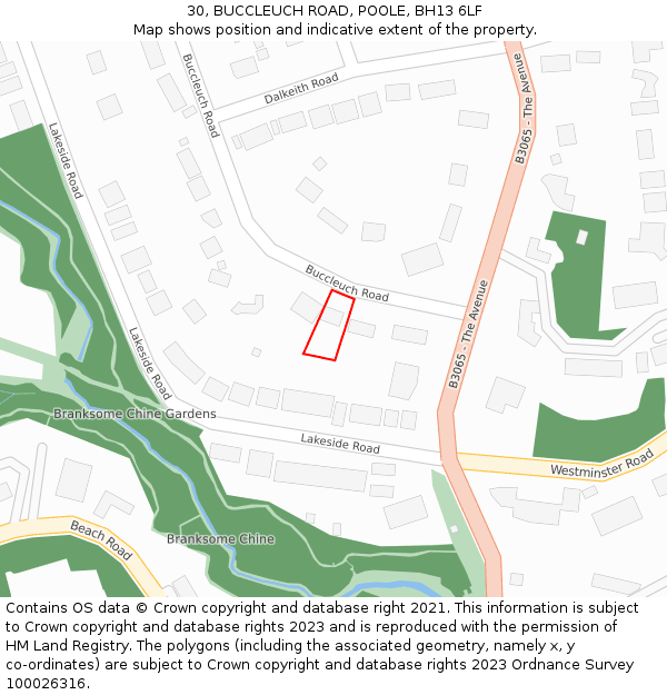 30, BUCCLEUCH ROAD, POOLE, BH13 6LF: Location map and indicative extent of plot