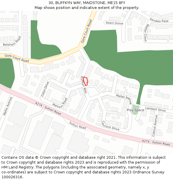 30, BUFFKYN WAY, MAIDSTONE, ME15 8FY: Location map and indicative extent of plot