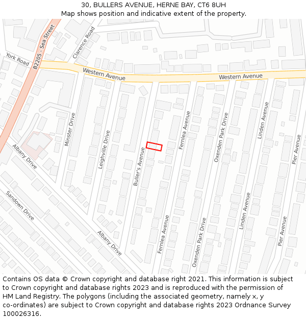 30, BULLERS AVENUE, HERNE BAY, CT6 8UH: Location map and indicative extent of plot