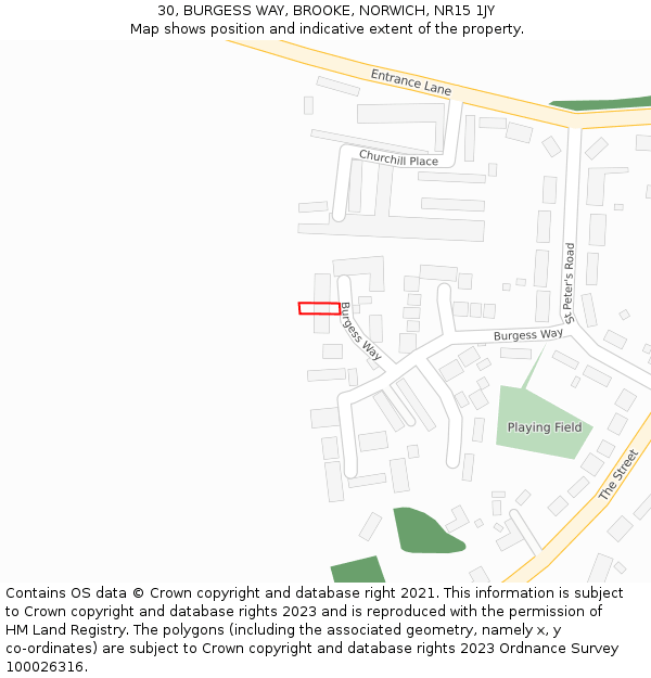 30, BURGESS WAY, BROOKE, NORWICH, NR15 1JY: Location map and indicative extent of plot