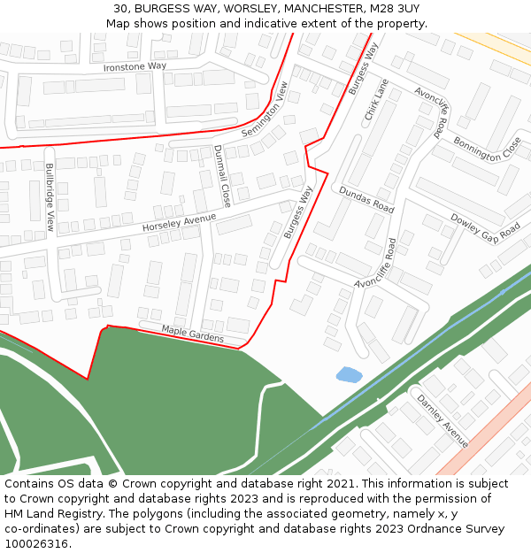 30, BURGESS WAY, WORSLEY, MANCHESTER, M28 3UY: Location map and indicative extent of plot