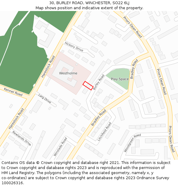 30, BURLEY ROAD, WINCHESTER, SO22 6LJ: Location map and indicative extent of plot
