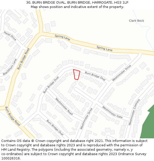 30, BURN BRIDGE OVAL, BURN BRIDGE, HARROGATE, HG3 1LP: Location map and indicative extent of plot