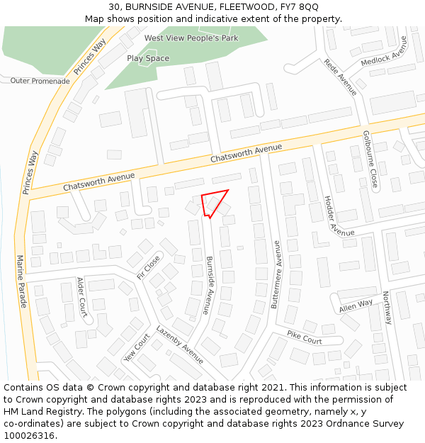 30, BURNSIDE AVENUE, FLEETWOOD, FY7 8QQ: Location map and indicative extent of plot