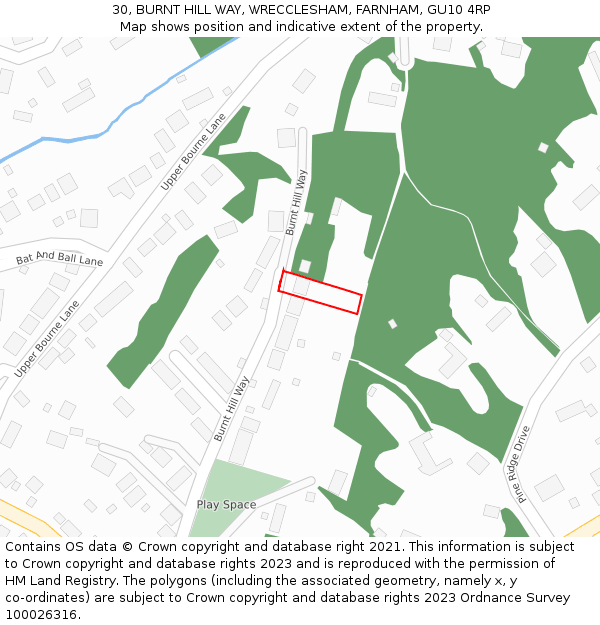 30, BURNT HILL WAY, WRECCLESHAM, FARNHAM, GU10 4RP: Location map and indicative extent of plot