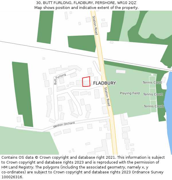 30, BUTT FURLONG, FLADBURY, PERSHORE, WR10 2QZ: Location map and indicative extent of plot