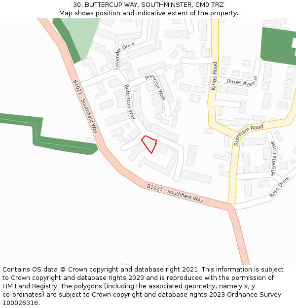 30, BUTTERCUP WAY, SOUTHMINSTER, CM0 7RZ: Location map and indicative extent of plot