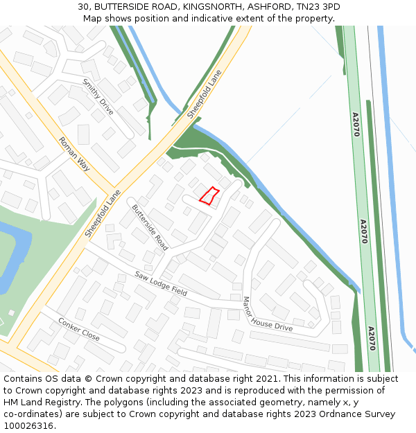 30, BUTTERSIDE ROAD, KINGSNORTH, ASHFORD, TN23 3PD: Location map and indicative extent of plot
