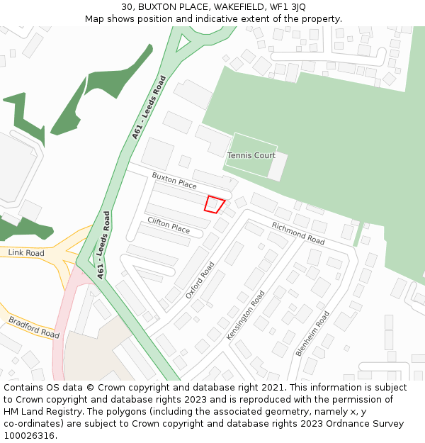 30, BUXTON PLACE, WAKEFIELD, WF1 3JQ: Location map and indicative extent of plot