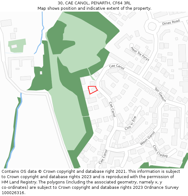 30, CAE CANOL, PENARTH, CF64 3RL: Location map and indicative extent of plot