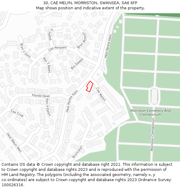 30, CAE MELYN, MORRISTON, SWANSEA, SA6 6FP: Location map and indicative extent of plot