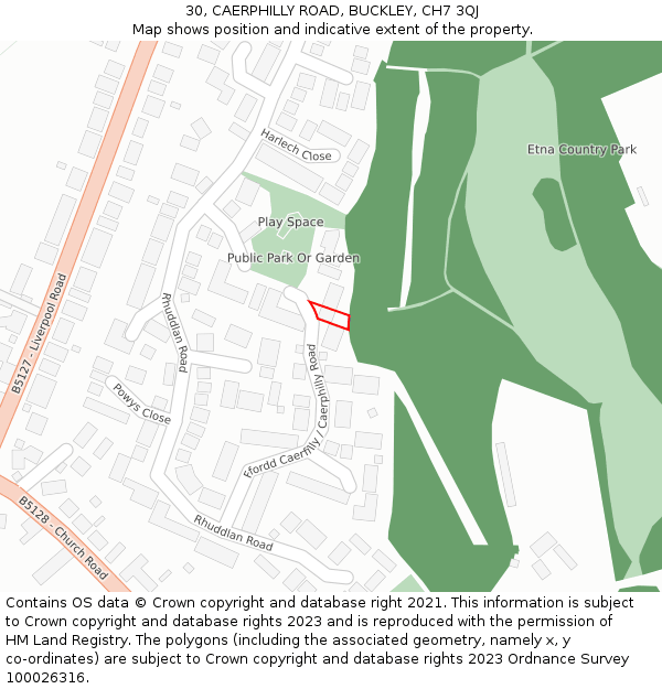 30, CAERPHILLY ROAD, BUCKLEY, CH7 3QJ: Location map and indicative extent of plot