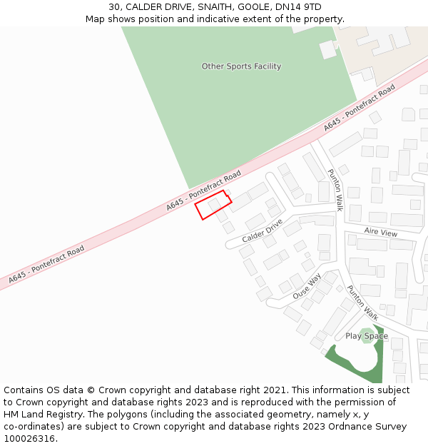 30, CALDER DRIVE, SNAITH, GOOLE, DN14 9TD: Location map and indicative extent of plot