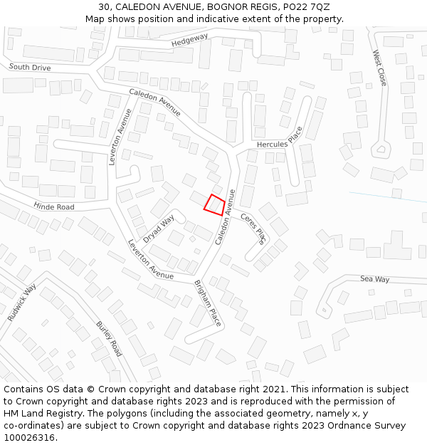 30, CALEDON AVENUE, BOGNOR REGIS, PO22 7QZ: Location map and indicative extent of plot