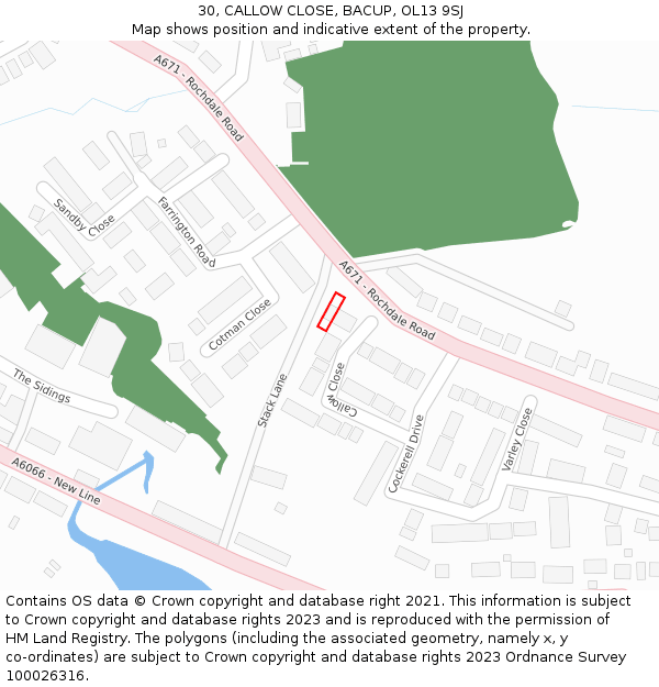 30, CALLOW CLOSE, BACUP, OL13 9SJ: Location map and indicative extent of plot