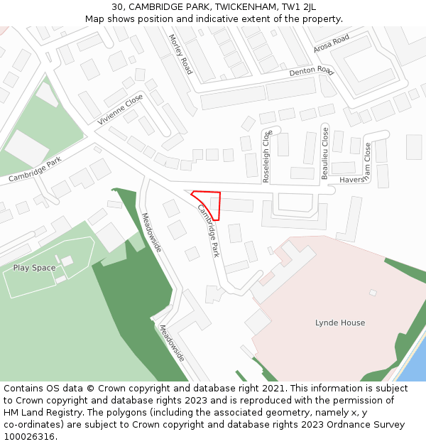 30, CAMBRIDGE PARK, TWICKENHAM, TW1 2JL: Location map and indicative extent of plot