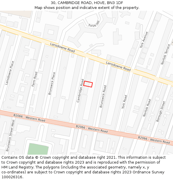 30, CAMBRIDGE ROAD, HOVE, BN3 1DF: Location map and indicative extent of plot