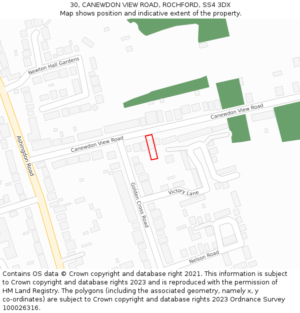 30, CANEWDON VIEW ROAD, ROCHFORD, SS4 3DX: Location map and indicative extent of plot