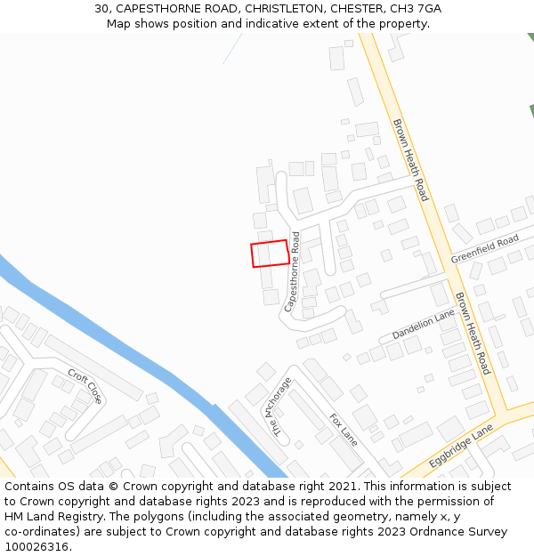 30, CAPESTHORNE ROAD, CHRISTLETON, CHESTER, CH3 7GA: Location map and indicative extent of plot