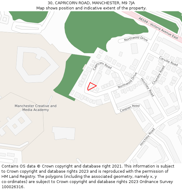 30, CAPRICORN ROAD, MANCHESTER, M9 7JA: Location map and indicative extent of plot