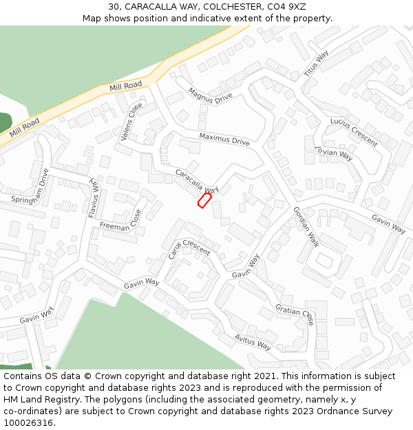 30, CARACALLA WAY, COLCHESTER, CO4 9XZ: Location map and indicative extent of plot