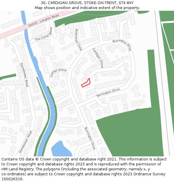 30, CARDIGAN GROVE, STOKE-ON-TRENT, ST4 8XY: Location map and indicative extent of plot