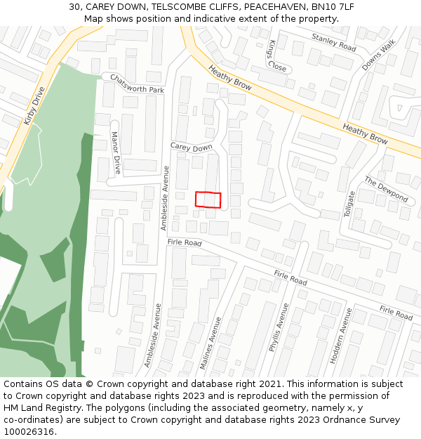 30, CAREY DOWN, TELSCOMBE CLIFFS, PEACEHAVEN, BN10 7LF: Location map and indicative extent of plot