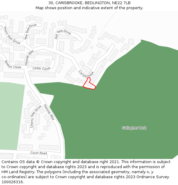 30, CARISBROOKE, BEDLINGTON, NE22 7LB: Location map and indicative extent of plot